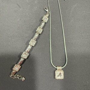 Brighton Silver Necklace n Bracelet with Square Pendant